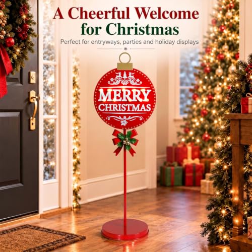 Merry Christmas Round LED Sign with Battery-Powered Outdoor Decor