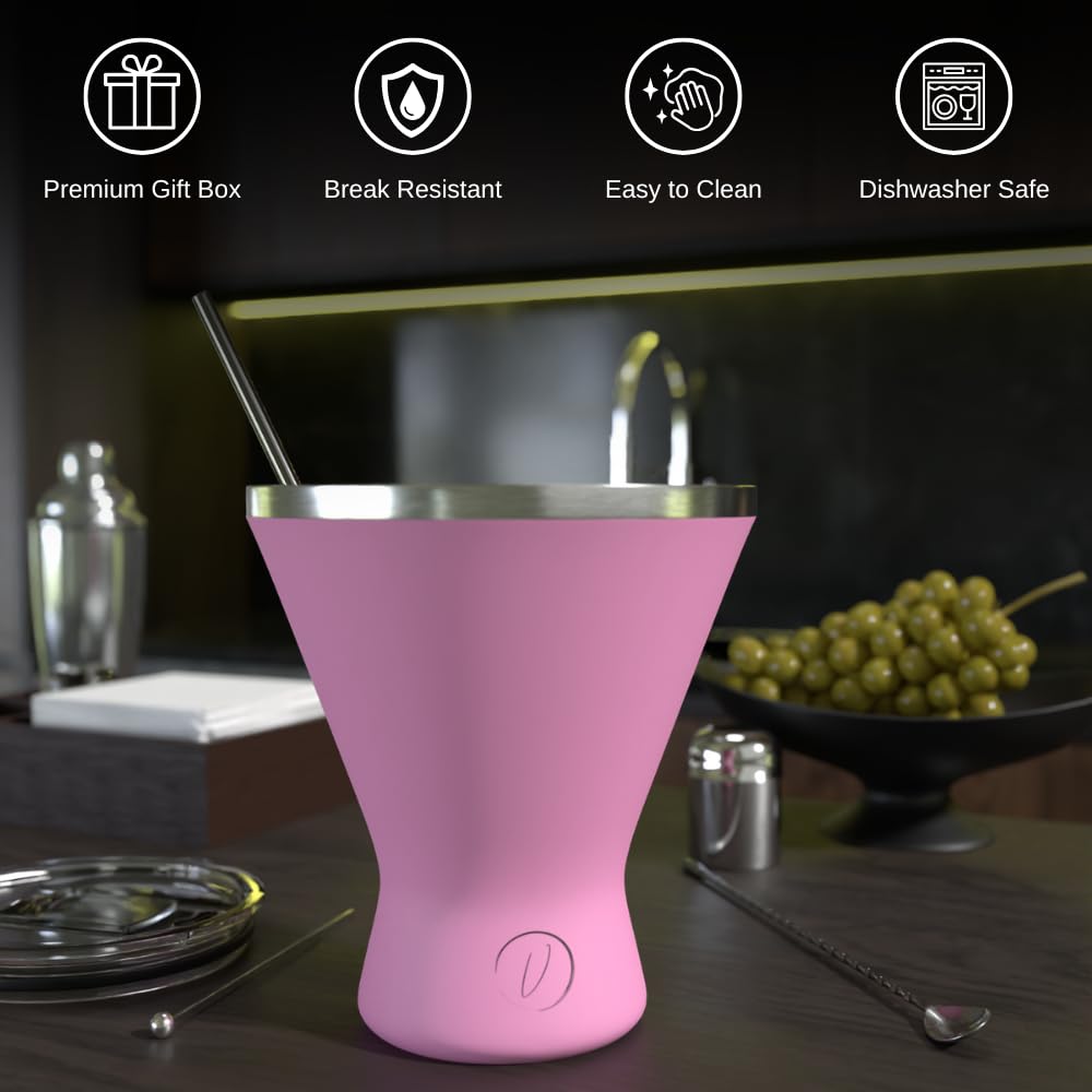 Mother’s Day Gift for Mom - [Pack of 1, Pink] Stainless Steel Martini Glass, Unbreakable Metal Cocktail Glass, Unique Gift for Women Wife, 10oz Elegant Drinkware