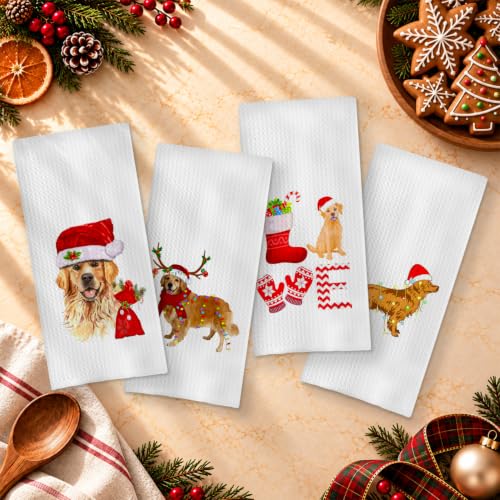 GCFET Golden Retriever Christmas Dish Towels Set of 4 - 16x24 Home Decor Tea Towels