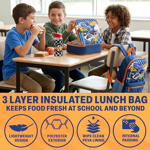 Hot Wheels Boys Backpack Set with Lunch Bag & Water Bottle - Multi