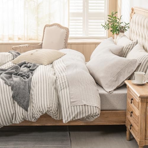 PURE ERA Heather Beige Jersey Knit Bed Sheet Set California King - 4 Piece
