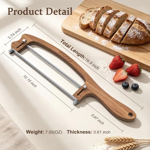 Imarku 10 Inch Bread Slicer Knife with Adjustable Thickness - Natural Wood Color