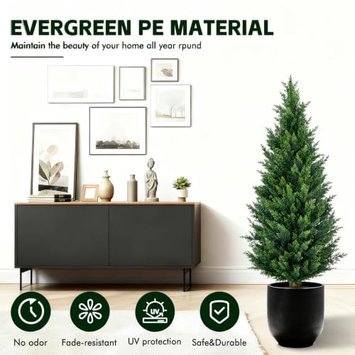 Artificial Cedar Topiary Trees - 3Ft Green Ground Spike Shrubs, 2-Pack, UV Resistant for Indoor & Outdoor Decor - Variation: Green Ground Spike Cedar-2pcs / 3FT