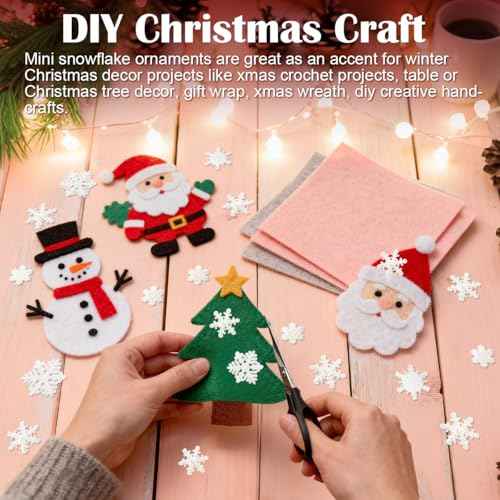 100pcs Small Snowflakes for Craft, White Glitter Resin Mini Snowflake Ornament Christmas Decorations for Christmas Embellishments Xmas Tree Winter Party DIY Craft Decor