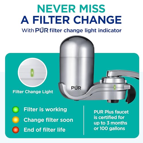 Faucet Water Filter System Chrome - Lead & Microplastic Reduction, Easy Install, Lasts 100 Gallons - PUR Plus