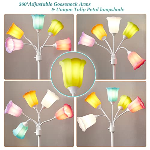 Medusa LED Floor Lamp with 6 Color Tulip Shades, Adjustable Gooseneck, Tall Standing Lamp for Living Room Bedroom Kids Room Office - White