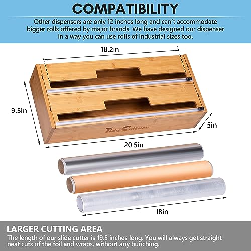 18 Inch Bamboo Foil & Wrap Dispenser with Cutter - Kitchen Organizer