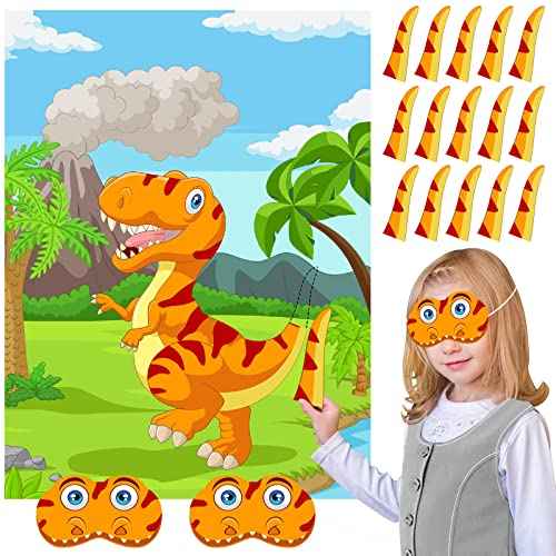 NEBURORA Pin The Tail on The Dinosaur Party Game with 30 Tails for Birthday Christmas Party Supplies, Boys Girls Decorations, Home Wall Decor