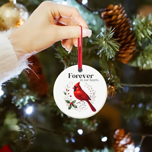 JazSwirl Cardinal Christmas Ornament - 3 Inch Red Ceramic Memorial Tree Decor
