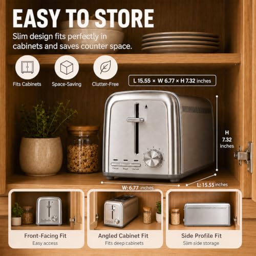 Slim 4-Slice Toaster with Long Slots & 9 Shade Settings - Silver