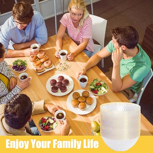 Rubtlamp 50 Pack Clear Disposable Plastic Bowls with Gold Rim, 12oz Heavy Duty for Salads & Snacks - Gold Variant