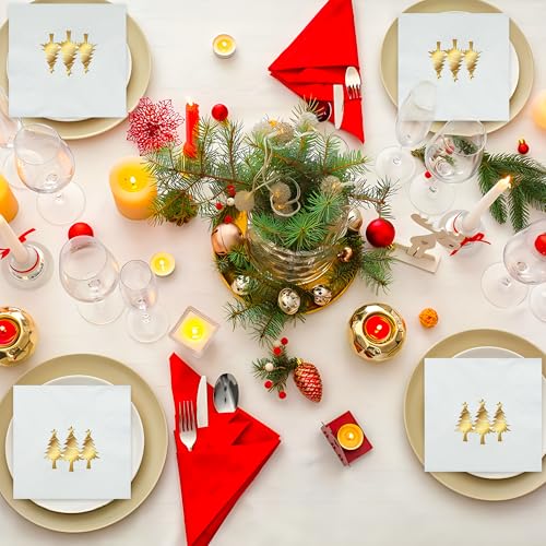 Christmas Gold Foil Cocktail Napkins 100 Pack 5x5 Inches Party Supplies
