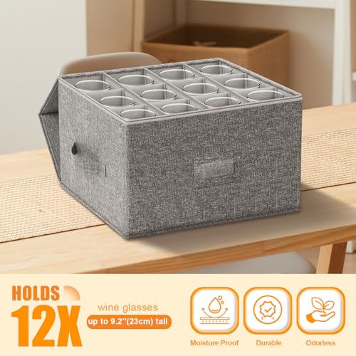 Gray Kukikan Wine Glass Storage Holder Set - 2 Pack, Hard Shell, Fits 24 Glasses