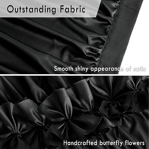 Homechoice Decor Black Handcrafted Bow Tie Shower Curtain 72x72 inches, Elegant Waterfall Ruffle Design