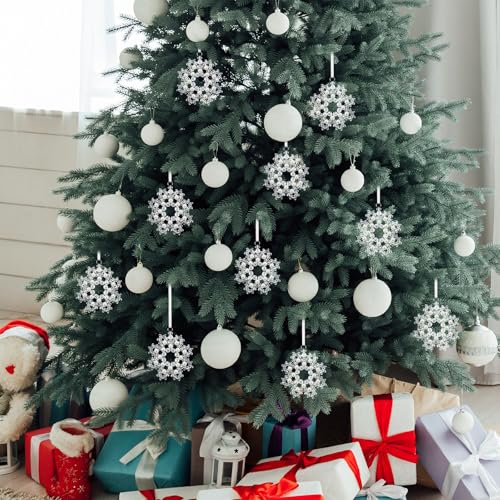 Halloscume 5 Pack Crystal Beaded Snowflake Christmas Ornaments, White