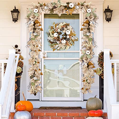 Oriental Cherry 2 Pack 6ft Fall Maple Leaf Garland with Pumpkins & Berries