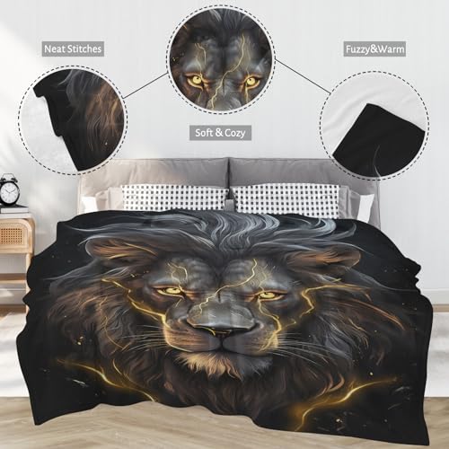 Huke Lion Gift, Cool Black Gold Blanket for Adults and Kids, Super