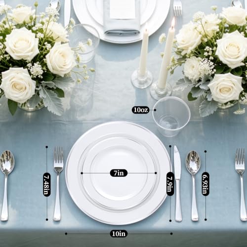 Silver Plastic Dinnerware Set for 50 Guests - 300 Pcs, Elegant Disposable Plates & Silverware