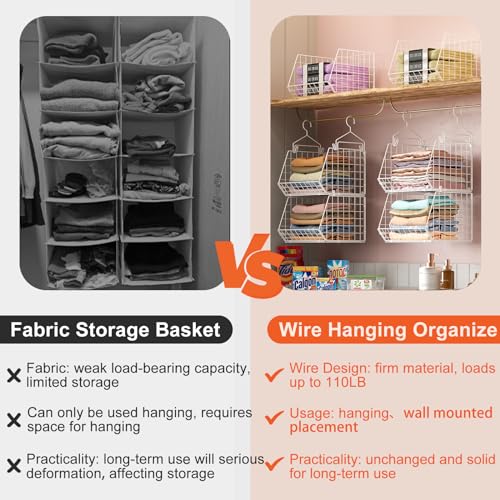 White 6-Tier Closet Hanging Organizer with Hooks & Baskets - Space Saving Storage