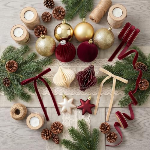 Vertintong Burgundy & Gold Christmas Ornaments Set - 45 Pcs Holiday Decoration Pack