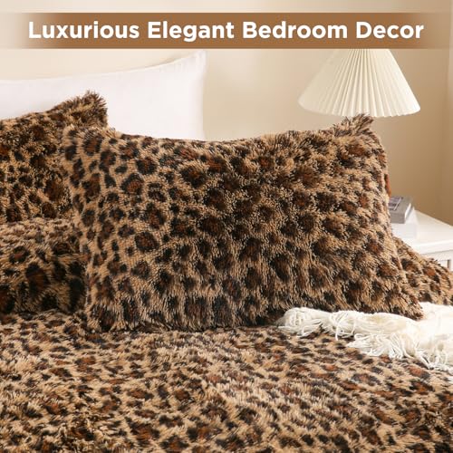 Bolder Cheetah Faux Fur Comforter Set Full Size 3 Pieces - Brown