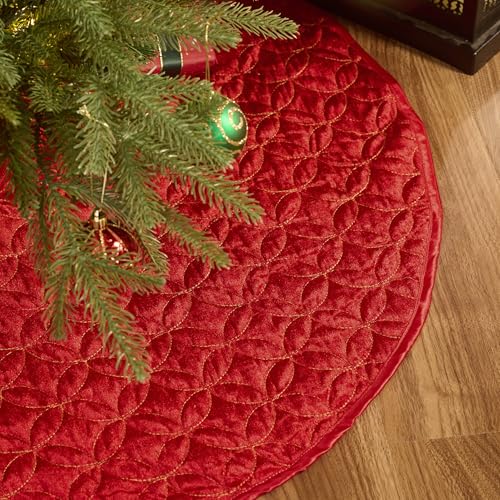 Valery Madelyn Red Christmas Tree Skirt 24 Inch Velvet Holiday Decor