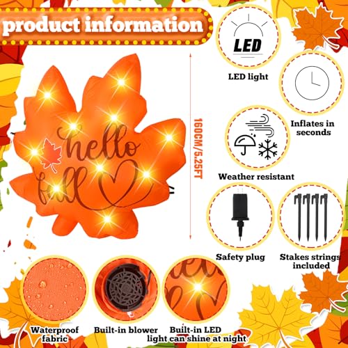 5.25ft Fall Maple Leaf Inflatable LED Thanksgiving Yard Decor - Outdoor Festive Decoration