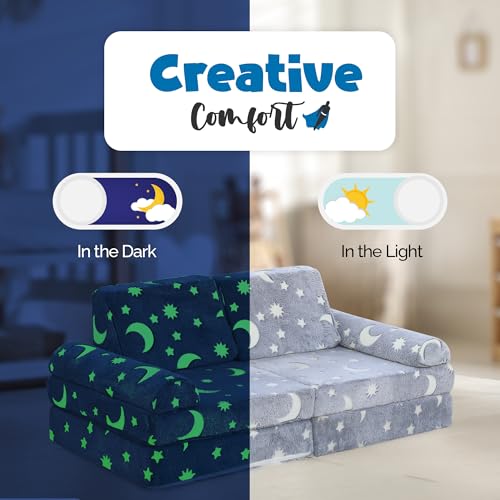 Kids Modular Play Couch Set with Glow in the Dark Stars - 10 Pieces for Imaginative Playroom & Bedroom