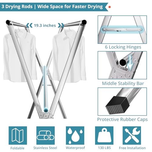 79-Inch Clothes Drying Rack - Collapsible Indoor Outdoor Laundry Storage - Silver
