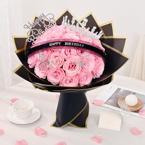 Pink Preserved Glitter Roses Bouquet - 36 Forever Flowers for Gift & Decor