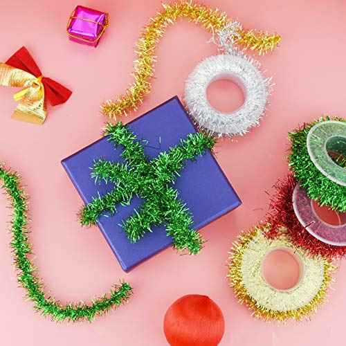 Tongcloud 4 Rolls Christmas Tinsel Ribbon Metallic Wire Garland Tinsel Wire Garland Metallic Glitter Ribbon for Christmas Wedding Birthday Party