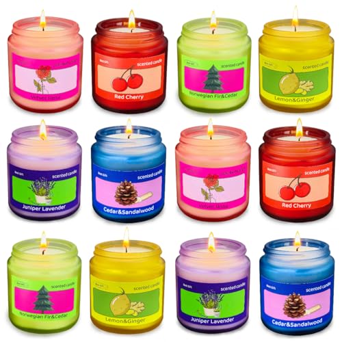 12 Pack Candles, Natural Soy Wax, 6 Scents Frosted Jar Aromatherapy