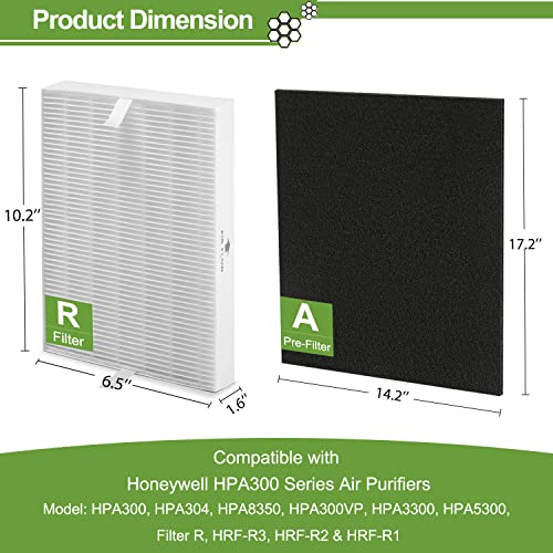 Smilyan HEPA Filter Replacement for Honeywell HPA300 Series - 6 Pack + 8 Carbon Pre-Filters