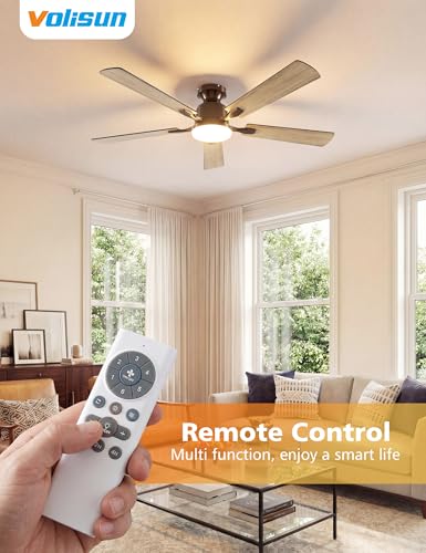 52 Inch Ceiling Fan with Lights - Brown Flush Mount, Remote & App Control, Dimmable LED, Reversible & Quiet Motor