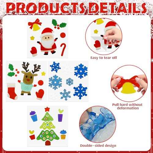 4Pcs Christmas Thick Gel Clings, Xmas Clings Window Stickers Winter Gifts, Jelly Window Stickers for Children, Cute Pumpkins Witch Bats Window Clings Christmas Window Decors Supplies for Kids