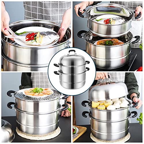 11 Inch Stainless Steel Steamer Pot with Lid - 2-Tier Multipurpose Cookware