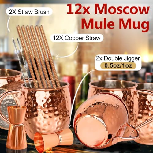 LINALL Moscow Mule Copper Mugs- Set of 12 Plated Stainless Steel Mug