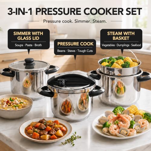 MICHELANGELO 3.2QT Stainless Steel Stovetop Pressure Cooker - Variance 3.2 Quarts