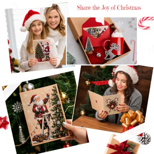Retro Christmas Greeting Cards Set of 16 Vintage Oil Painting Style - Holiday Holiday Cards with Envelopes & Stickers - Tlenpo Retro Christmas / 16