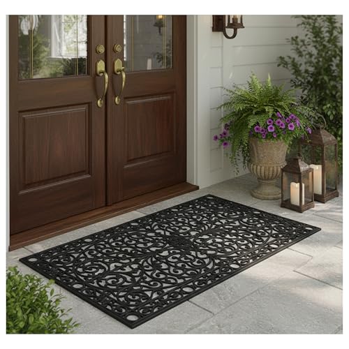 Gatsby Rubber Doormat 30x48 Inches - Heavy-Duty Non-Slip Indoor Outdoor Mat with Scroll Design - Variation of Doormat 2'6" x 4'