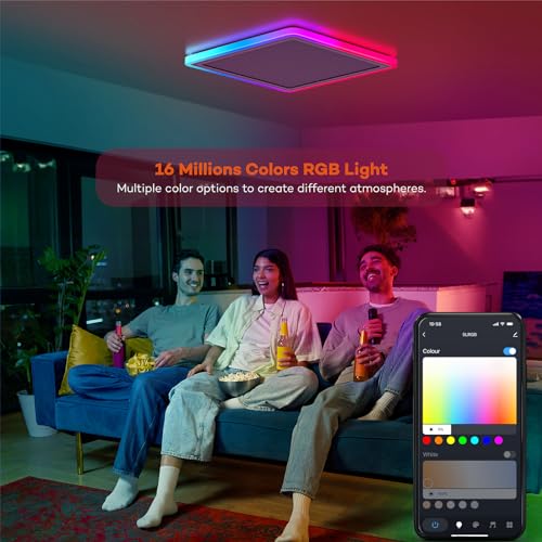 1 Pack WiFi RGB LED Ceiling Light - 13 Inch Flush Mount Fixture for Bedroom & Kitchen with Remote