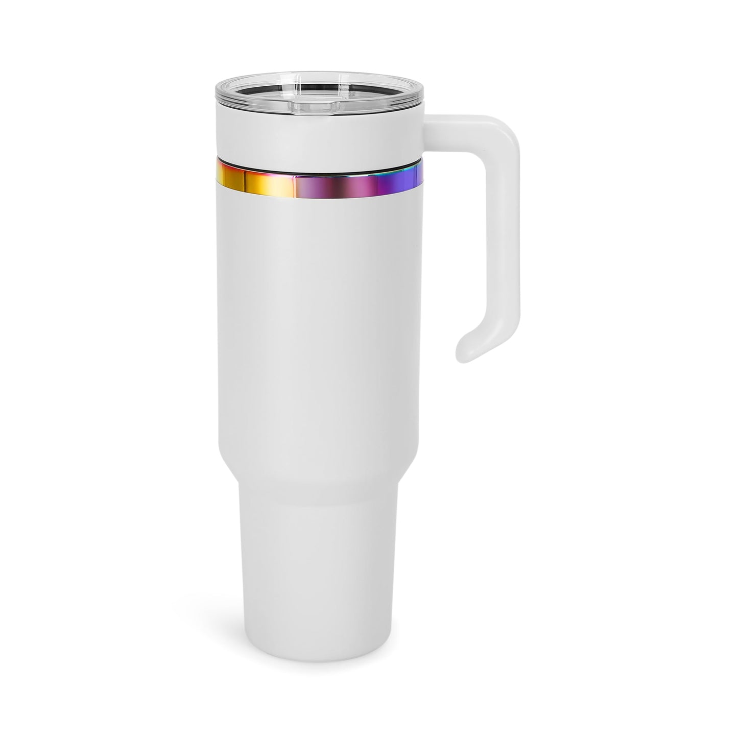 makerflo 40 oz Rainbow Plated White Powder Coated Tumbler with Lid and Straw, Handle Sold Separately, Ideal for Craft and Personalization (Laser Engraving, UV DTF, Epoxy, and Vinyl) – Pack of 25