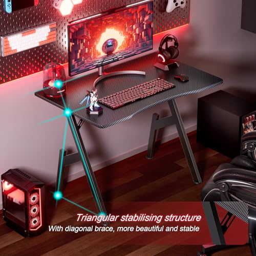 HLDIRECT 32 Inch Small Gaming Desk - Carbon Fiber Surface, Ergonomic Design