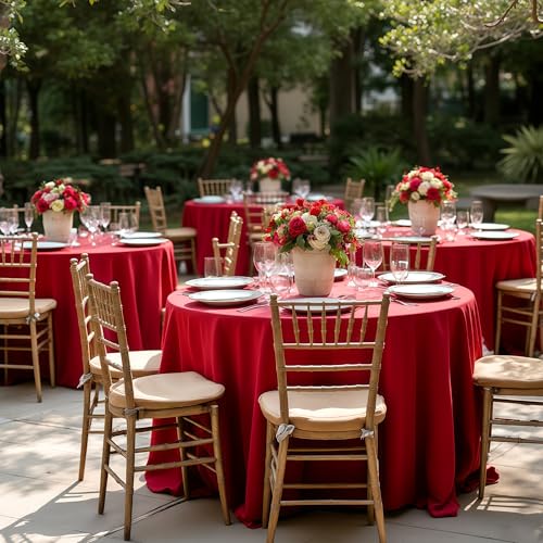 Sancua 8 Pack Christmas Red Round Tablecloth 108 Inch for 42-96 Inch Tables - Holiday Decor