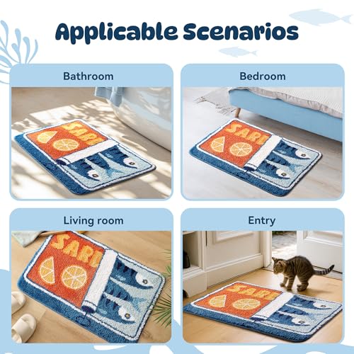 TRUEDAYS Blue Sardine Bath Mat 20x30 Inch Non-Slip Microfiber Rug