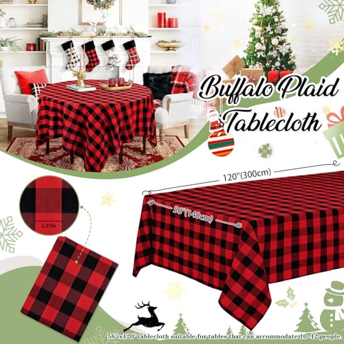 Checkered Tablecloth 56x120 Buffalo Plaid Gingham Cover for Indoor - Black Red