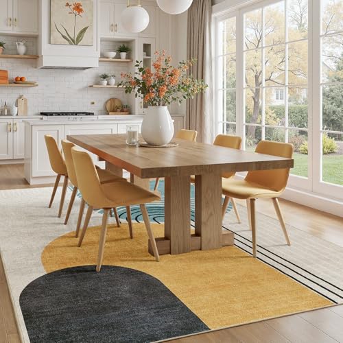 DCX 6' x 9' Blue & Yellow Washable Non-Slip Rug - Low Pile, Modern Design