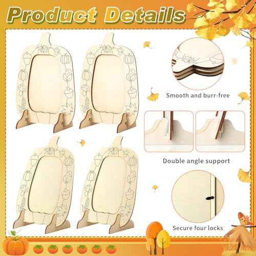Geelin 6 Pack Fall DIY Wooden Pumpkin Picture Frames Craft Kits Pumpkin Photo Frame Ornaments for Thanksgiving Autumn Art Fall Craft Decoration for Home Classroom Activities Gift Party Favor (Fresh)