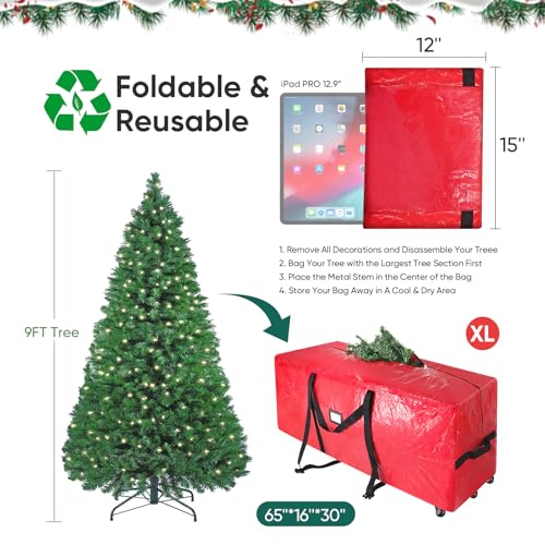 BALEINE 9 ft Red Rolling Christmas Tree Storage Bag with Wheels & Handles