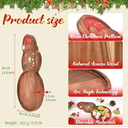Christmas Serving Platter Mitten Shape Acacia Wood Serving Tray Charcuterie Board Handcrafted Resin Wooden Tray Snack Platters Gifts Party Supplies Wood Candy Dish (Snowman)